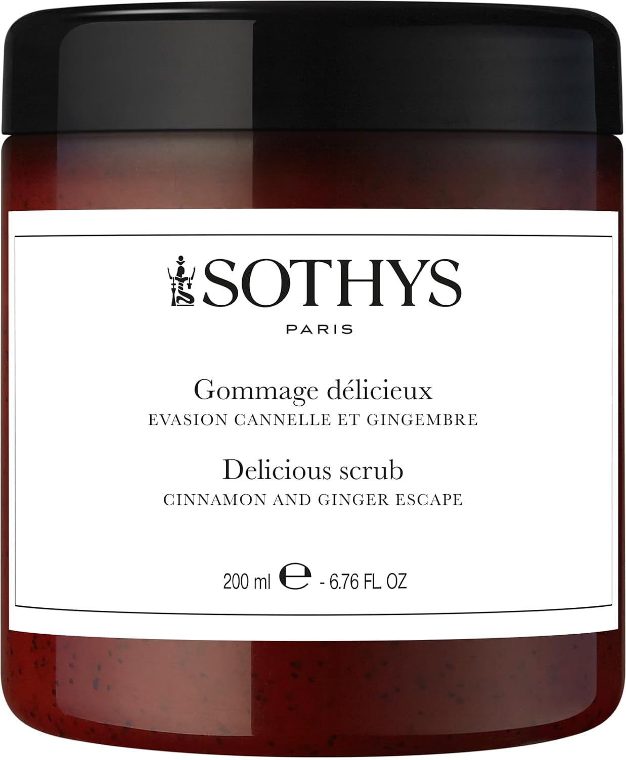 Jar of Sothys Delicious scrub with a black lid on a white background
