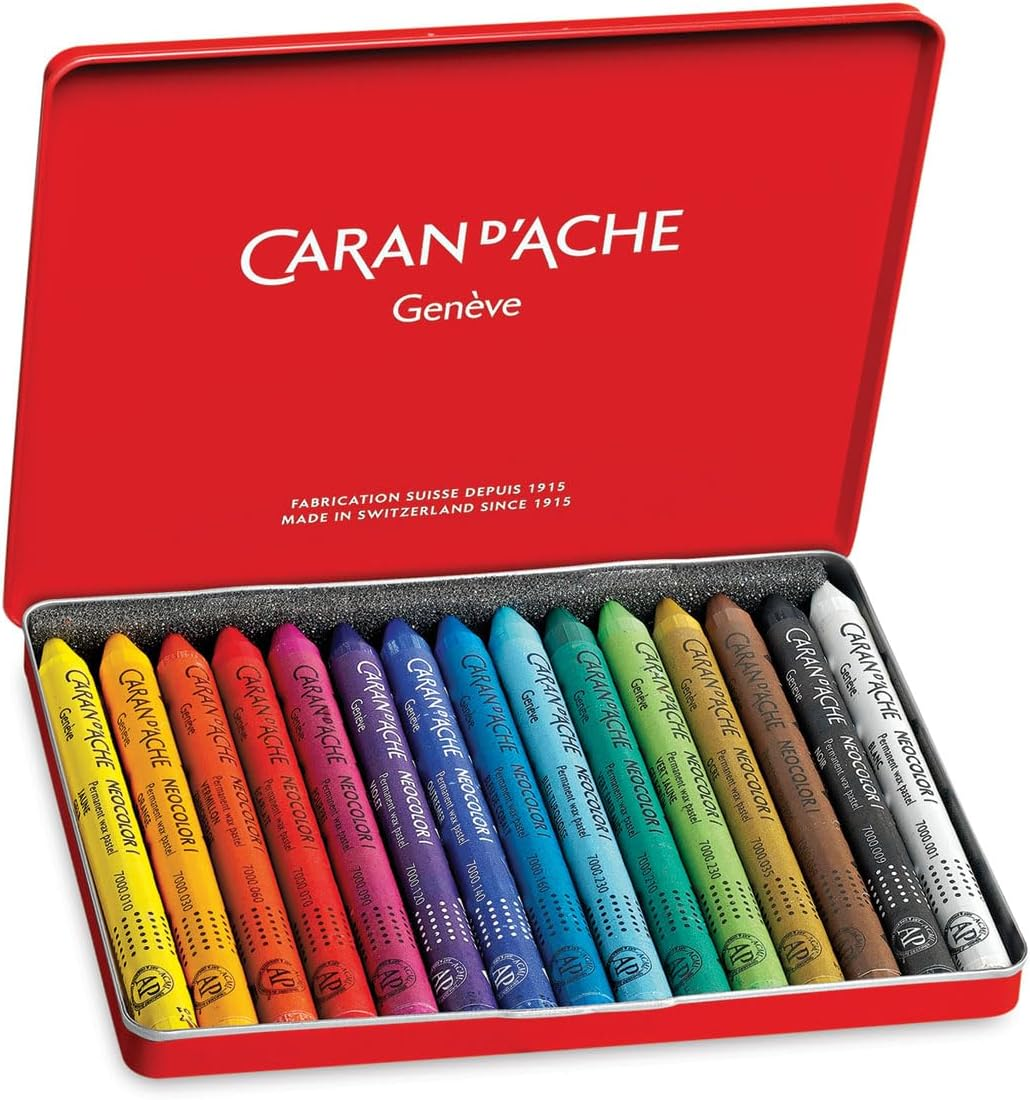 Set of Caran d'Ache colored pencils in a red tin