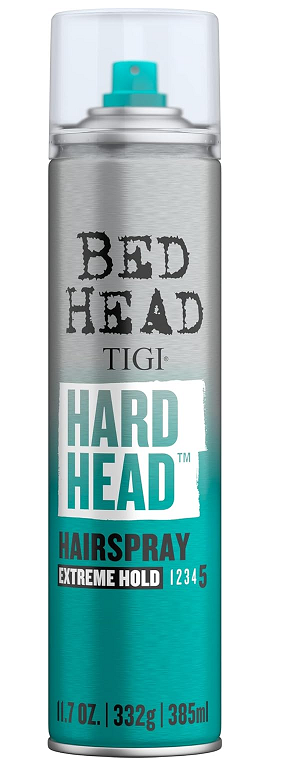 TIGI Bed Head Hard Head Hairspray can on a white background
