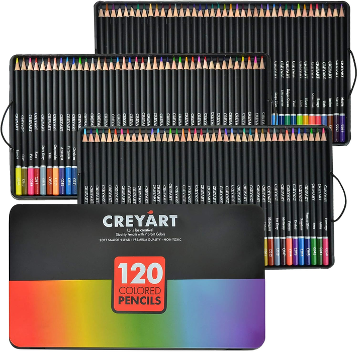 Creyart Colored Pencils Set of 120 – Pre-Sharpened Nontoxic Art Supplies for Kids and Adults - Soft and Thick Oil Based Leads – 120 Colors in Tin Box
