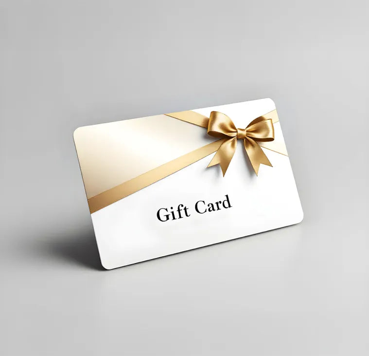 Gift card with a gold bow on a gray background